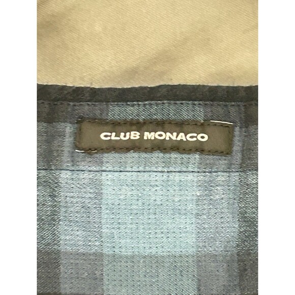 Club Monaco Mens L Slim Fit 100 %‎ Cotton Blue Flannel Shacket - Picture 9 of 10
